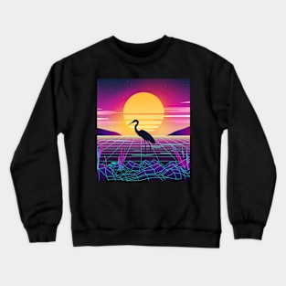 Lake Sunset with Flamingo Retrowave Crewneck Sweatshirt